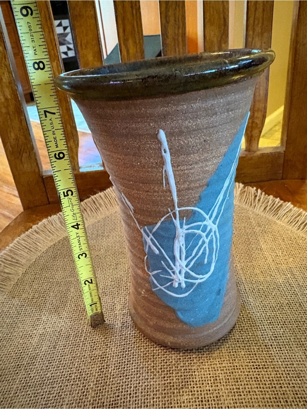 Vintage Tom Homann Signed Studio Art Pottery Vase Abstract Slip Trailing Design - Picture 12 of 14